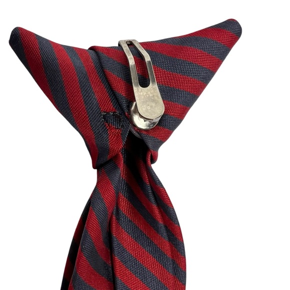 Little Boys Toddler Navy & Red Stripe Clip On Tie 10" Long 2” Wide - Picture 5 of 5